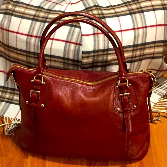 ✨Vincenzo Leather✨ Red Embossed Italian Leather Satchel w/Dusk Bag - Picture 11 of 12